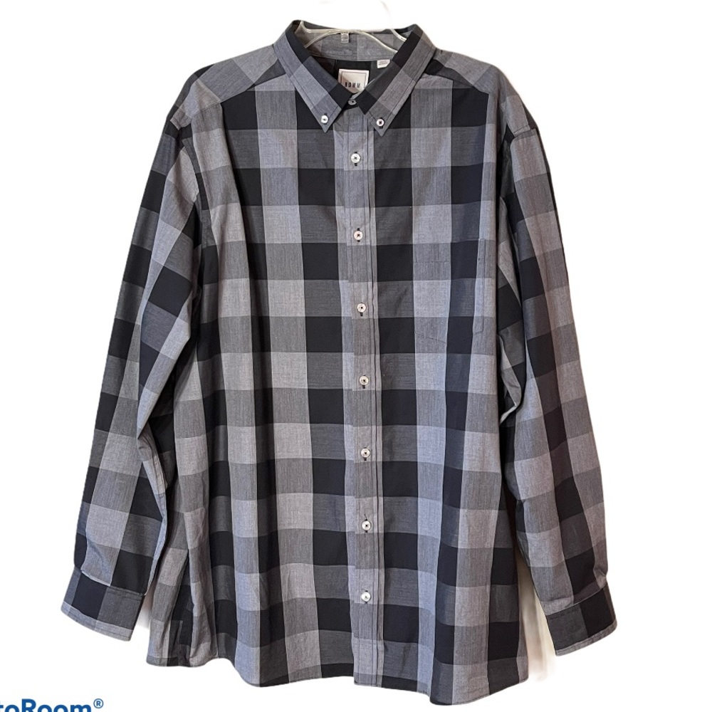 Rowm Charcoal Gray Plaid Button Down Casual Shirt